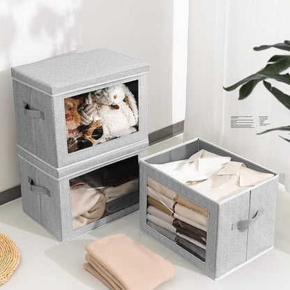 Homsorout Stackable Storage Bins with Lids - Medium Storage Box with Lids, Foldable Closet Boxes for Organizing, Wardrobe Clothes Organizer with Window, Cubes Bins for Living Room, 5 Pack, Blended