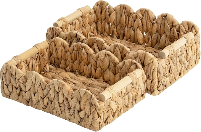 StorageWorks Toilet Paper Storage Basket, Living Room Organizers and Storage, Toilet Paper Basket with Wooden Handles, Small Water Hyacinth Scalloped Basket, Natural