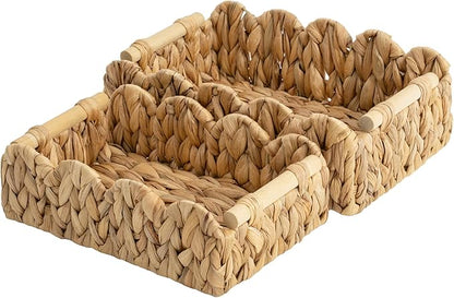 StorageWorks Toilet Paper Storage Basket, Living Room Organizers and Storage, Toilet Paper Basket with Wooden Handles, Small Water Hyacinth Scalloped Basket, Natural