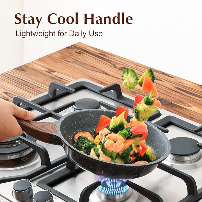 SENSARTE Nonstick Frying Pan Skillet with Lid, Omelet Pan with Cover, Healthy Egg Pan Chef's Pan, Kitchen Cooking Pan, PFOA Free (8inch + Glass Lid) (Pack of 2)