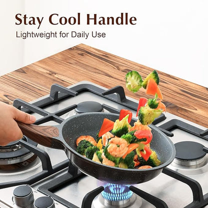 SENSARTE Nonstick Frying Pan Skillet with Lid, Omelet Pan with Cover, Healthy Egg Pan Chef's Pan, Kitchen Cooking Pan, PFOA Free (8inch + Glass Lid) (Pack of 2)