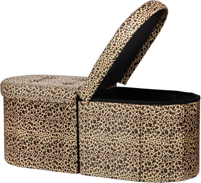 AmasSmile Footrest Ottoman Bench with Storage,34Inch Footstool, Coffee Table, Padded Seat, Storage Chest,Blanket Store with Flipping Lid for Livingroom and Bedroom (Leopard Print(Velvet))