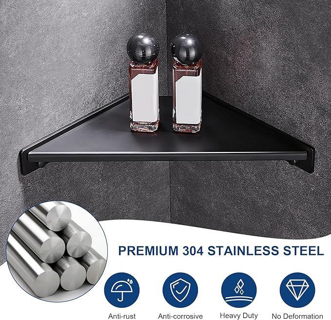 Corner Shower Foot Rest for Shaving Legs, Wall Mounted Shower Step & Shower Shelf 2 in 1, Stainless Steel Shower Foot Ledge, Heavy Duty Corner Shelf for Bathroom, Space Saving Design, Matte Black