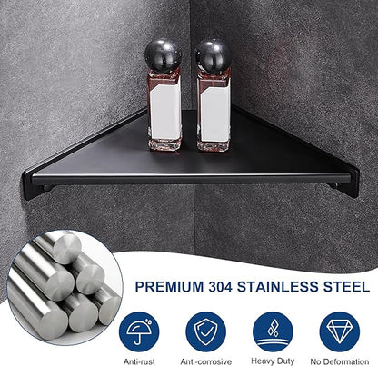 Corner Shower Foot Rest for Shaving Legs, Wall Mounted Shower Step & Shower Shelf 2 in 1, Stainless Steel Shower Foot Ledge, Heavy Duty Corner Shelf for Bathroom, Space Saving Design, Matte Black