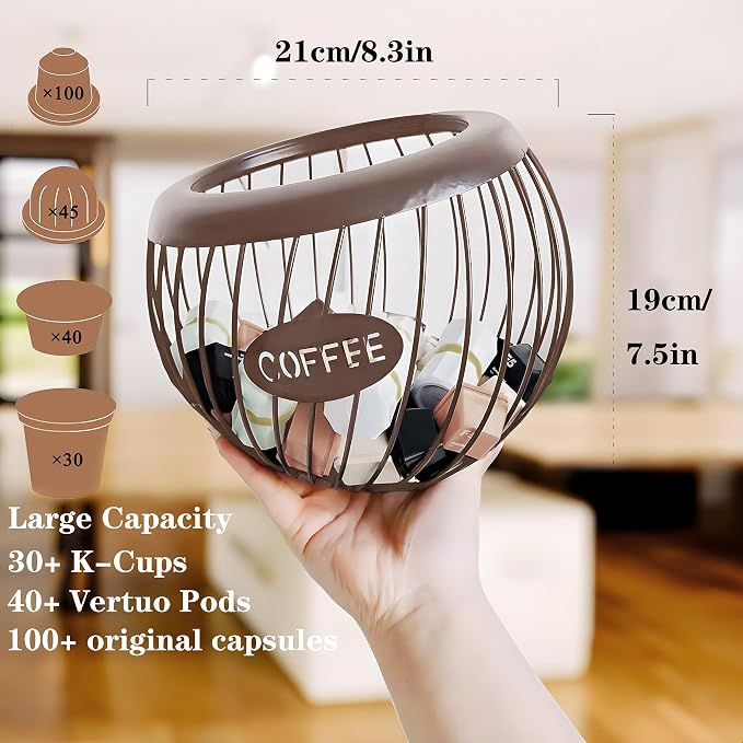 AIYICIII K-Cup Holder, Large Capacity K-Cup Organizer for Counter, Coffee Bar Accessories, Metal Coffee Pods Storage (Brown)