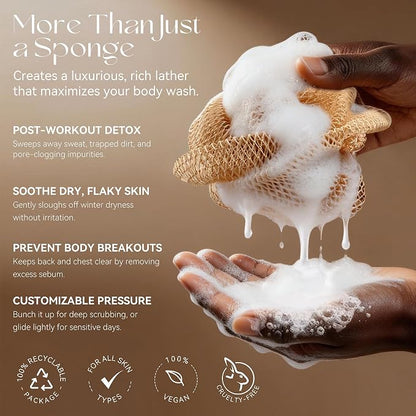 CORATED African Net Sponge Authentic, Shower Loofah Exfoliating Bath Sponge, Body Scrubber for Women and Men Daily Use Body Care, Travel Portable, Durable Bath Accessories Gifts for Women