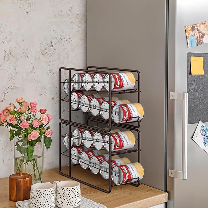 MOOACE 4 Pack Can Dispenser Rack, Stackable Can Storage Organizer Holder for Canned Food Kitchen Cabinet Pantry Countertop, Bronze