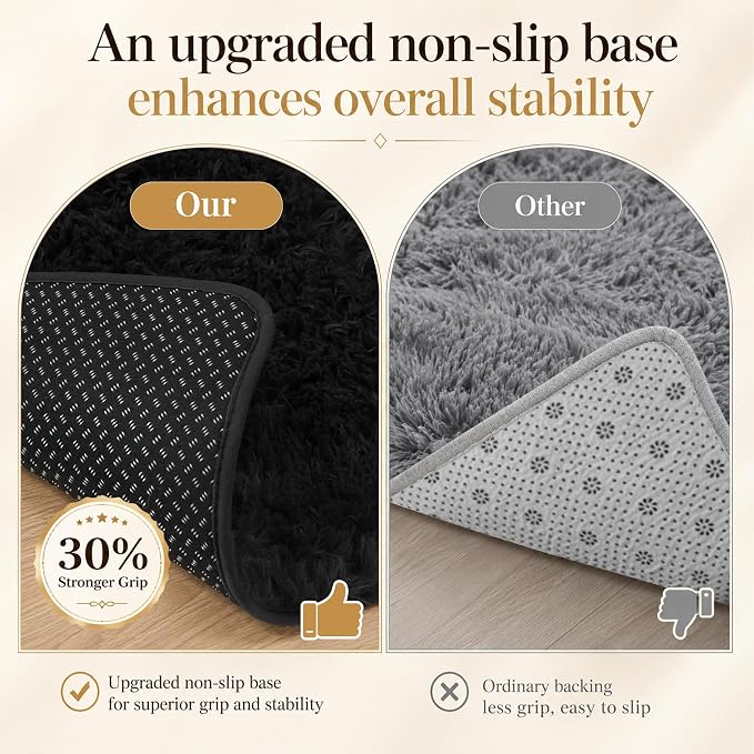 Area Rug for Living Room Bedroom: 5x7 Black Soft Fluffy Shag Upgrade Non-Slip High Pile Carpet Large Fuzzy Plush Indoor Floor Decor Shaggy Rug for Kid Boys Girls Dorms Playroom Nursery Modern Home