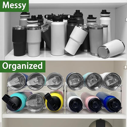 Spaclear 2 Pack Water Bottle Organizer, Stackable Kitchen Pantry Storage Shelf, Plastic Water Bottle Holder for Cabinet and Fridge Organization