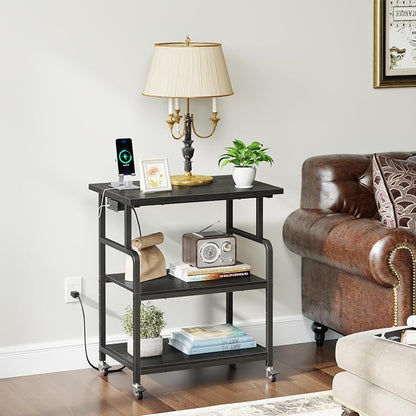 YAOHUOO 3 Tier Large Printer Stand with Power Outlet/Adjustable Shelf | 23.6"x19.6" Large Top,Fit 2-3 printers,Rolling Cart with Wheels,Table for Home Office,Fit 3D Printer/Heat Press/Laser,Black