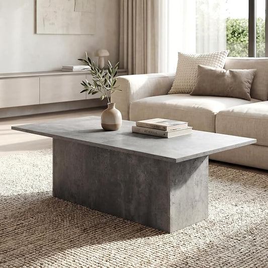 HNY Modern Rectangular Coffee Table Grey Large Center Table 47" Wooden Tea Table Concrete Texture Finish for Living Room, Reception Room, Home Office,Industrial Minimalist