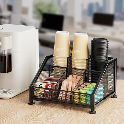 SWTYMIKI Coffee Bar Organizer for Countertop – Space-Saving Kcup Organizer with Tiered Shelves, Coffee Station for Pods, Sugar, Syrup, Cups, Stirrers, Condiment Organizer Storage