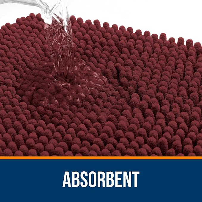 OLANLY Large Bathroom Rugs 59x35, Soft Absorbent Chenille Bath Rugs, Rubber Backing Quick Dry, Machine Washable Bath Mats for Bathroom Floor, Tub and Shower, Home Decor Accessories, Andorra Red-Brown