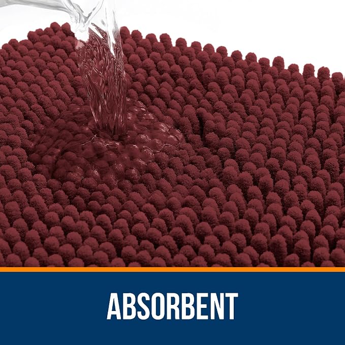 OLANLY Large Bathroom Rugs 44x32, Soft Absorbent Chenille Bath Rugs, Rubber Backing Quick Dry, Machine Washable Bath Mats for Bathroom Floor, Tub and Shower, Home Decor Accessories, Andorra Red-Brown