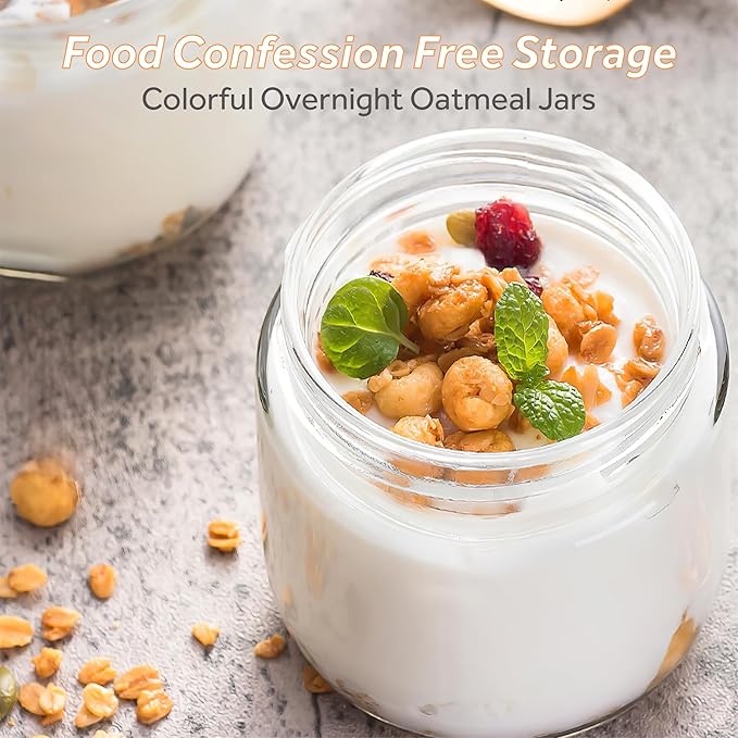 8 oz/250 ml Clear Glass Storage Canister with Airtight Lid, 4 Pack Small Cute Decorative Container Jar for Overnight Oats, Snacks, Yogurt, Cereal, Fruit, Salad, Spice, Sugar, Coffee, Tea