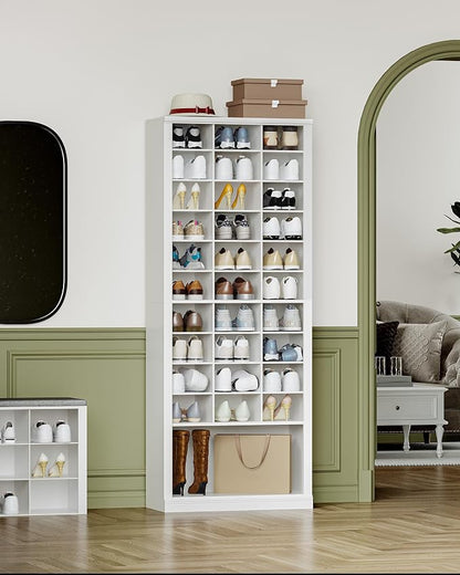 Hzuaneri 11 Tiers Shoe Storage Cabinet, Tall Shoes Cabinet with Cubby, Freestanding Wooden Shoe Organizer, 30-33 Pairs, Shoes Cubby Organizer for Entryway, Bedroom, White SR39303X