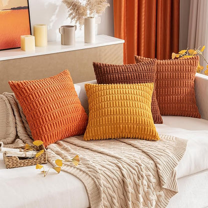 MIULEE Pack of 2 Burnt Orange Corduroy Decorative Euro Sham Pillow Covers 24x24 Inch Soft Boho Striped Throw Pillow Covers Modern Farmhouse Home Decor for Summer Sofa Living Room Couch Bed