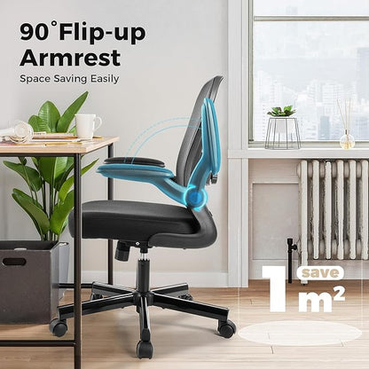 MAISON ARTS Office Chair, Ergonomic Desk Chair with Height Adjustable Lumbar Support, Mesh Design, Flip-up Armrests, Rocking Backrest, Executive Rolling Swivel Comfortable Task Chair for Home Office
