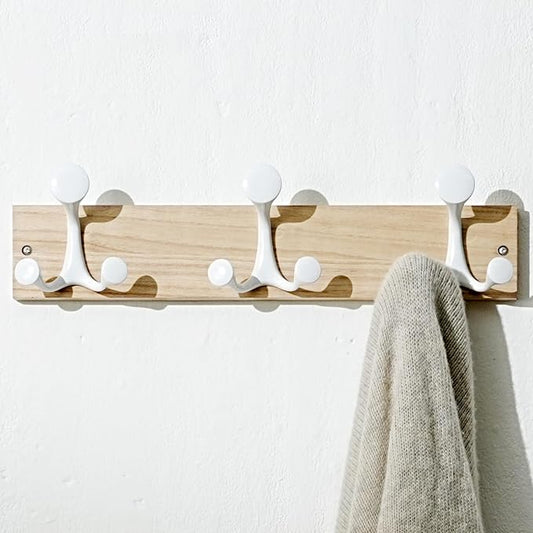 SKOLOO 17-Inch Natural Wood Coat Rack Wall Mount with 3 Triple Hooks - Ideal for Family Entrances, Classrooms, and Pet Supplies Storage - Perfect Coat Hooks for Wall