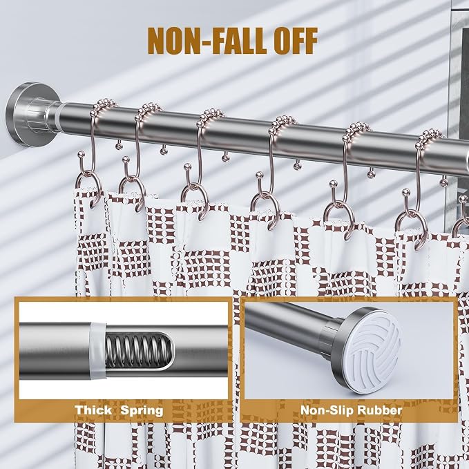 Ausemku Shower Curtain Rod 32-50 Inch Adjustable - 1 Inch Diameter Heavy Duty No drill Spring Tension Shower Rod, Non-Slip Rustproof Telescopic Rod for Bathroom, Nickel