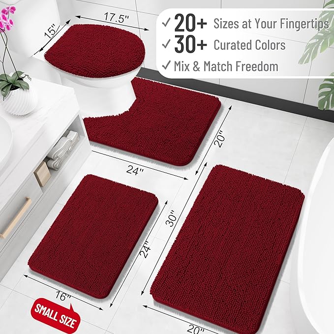 OLANLY Small Bathroom Rugs 24x16, Extra Soft Absorbent Chenille Bath Rugs, Rubber Backing Quick Dry, Machine Washable Bath Mats for Bathroom Floor, Tub and Shower, Home Decor Accessories, Burgundy