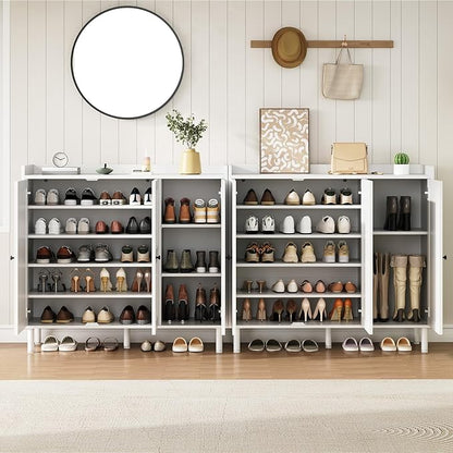 ONBRILL Shoe Cabinet with 3 Doors and Adjustable Shelves, 30 Pairs Shoe Storage Cabinet, 40 Inch Tall Farmhouse Shoe Rack Shoe Organizer Cabinet for Entryway Living Room Closet, White
