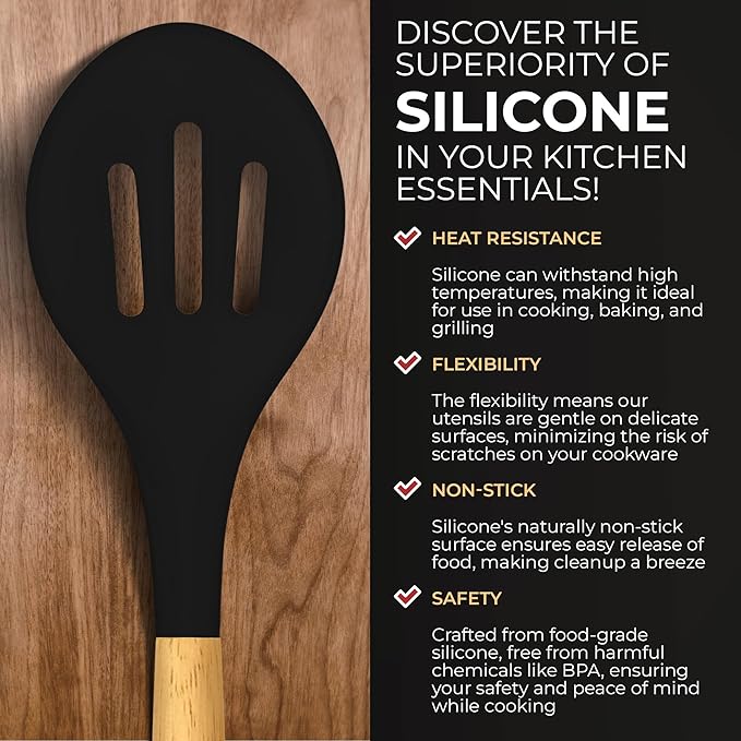 Kaluns Silicone Kitchen Utensils Set, Premium Non Stick Cooking Utensils Set - 21 Pcs Wooden Handle Silicone Spatula Set 446°F Heat Resistant - Kitchen Gadgets Home Essentials