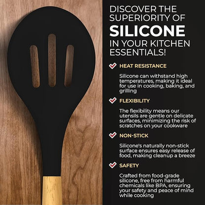 Kaluns Silicone Kitchen Utensils Set, Premium Non Stick Cooking Utensils Set - 21 Pcs Wooden Handle Silicone Spatula Set 446°F Heat Resistant - Kitchen Gadgets Home Essentials