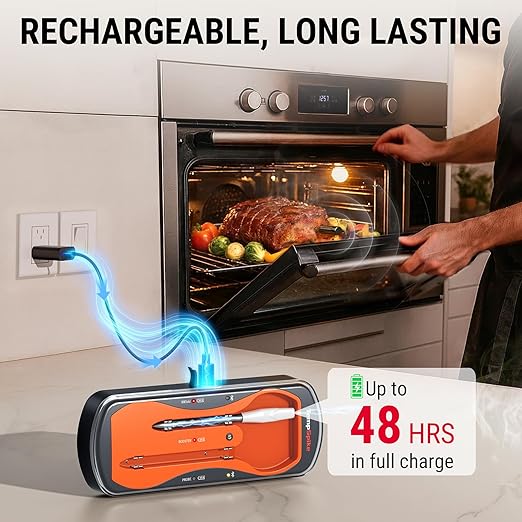 ThermoPro 500ft Wireless Meat Thermometer for Cooking, Long & Short Colored Probes Bluetooth Meat Thermometer for Kitchen Oven Smoker, Rechargeable Meat Probe for Backyard Grill BBQ Holiday Gifts