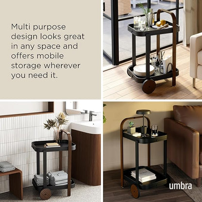 Umbra Bellwood Bar Cart, Serving Trolley, Side Table, Walnut/Black