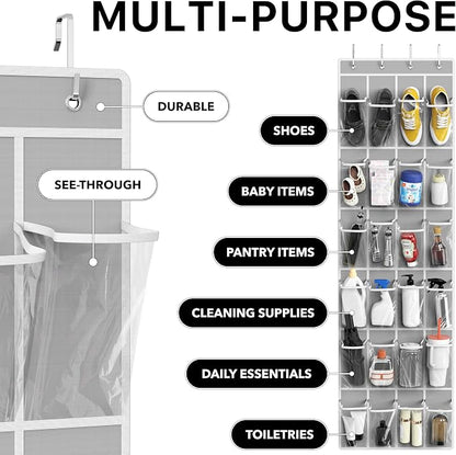 Simple Houseware 24 Pockets - Crystal Clear Over The Door Hanging Shoe Organizer, Gray (64'' x 19'')
