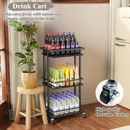 3 Tier Bar Cart for Home, Rolling Mini Liquor Bar for Wine Beverage Dinner Party, Utility Kitchen Storage Island Serving Cart on Wheels, Coffee Bar Cabinet for Kitchen Dining Living Room, Black