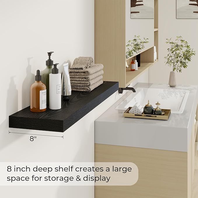 Dreamland 36 inch Floating Shelves Wall Shelves for Office with Invisible Brackets, 8 inch Deep Shelves for Bathroom, Living Room, Kitchen, Office, 36x7.9 inch deep Set of 2, Black