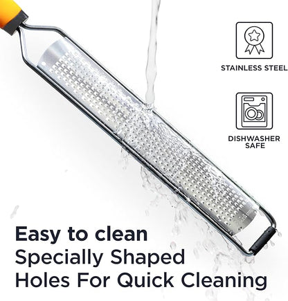 Deiss PRO Lemon Zester & Heavy Duty Cheese Grater & Vegetable Grater - Parmesan Cheese Lemon, Garlic, Nutmeg, Chocolate, Fruits, Vegetables, Ginger Grater - Cheese Shredder & Stainless Steel Grater