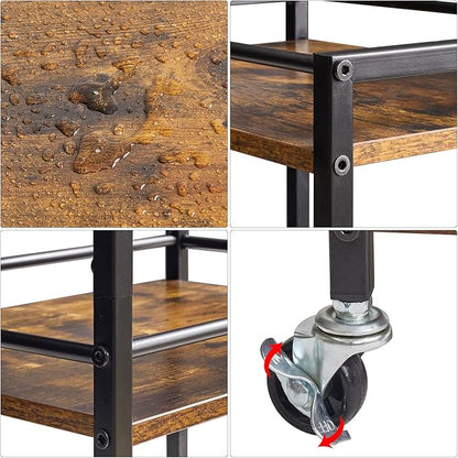 IBUYKE Industrial Bar Storage Cart, Mobile 4-Tier Shelf, Bedroom, Living Room & Bath Rustic Brown TMJ419H