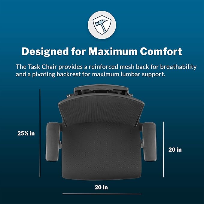 Vari Task Chair- Varidesk Comfortable Ergonomic Office Chair with Mesh, Armrests and Rolling Casters - Easy Assembly, 300lb Capacity - Lumbar and Back Support - Home Office Chair- Black