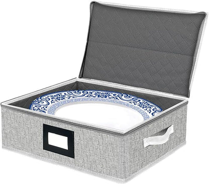 homyfort Platter Storage Case Box, China Storage Containers Hard Shell, 5 Felt Dividers Included, Structured Top and Stackable Platter Storage Containers (Grey)