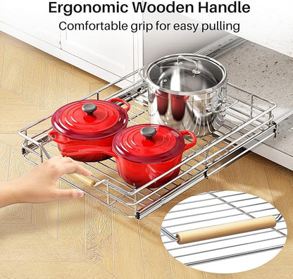 Pull out Cabinet Organizer, 12"W X 21"D, Heavy Duty Smooth Sliding Under Cabinet Shelves for Pots and Pans, Full-Extension Roll out Drawers, Slide out Organization for Home Kitchen Pantry