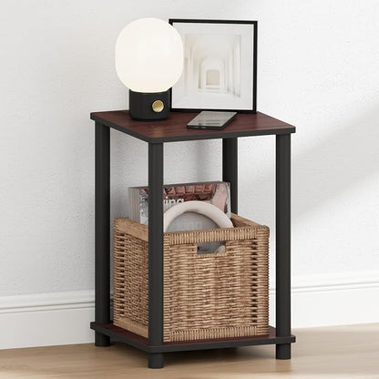 Furinno Turn-N-Tube Night Stand, 2-Tier Open Shelf Design Nightstand, Toolless Square Bedside Table, End Table, Side Table, for Bedroom, Closet, Dorm, Dark Cherry