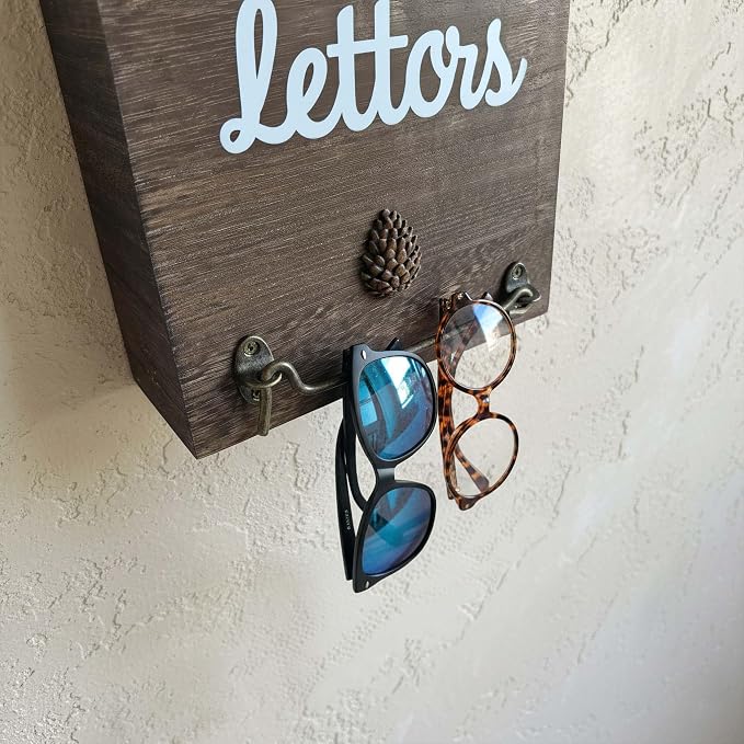 eBun Narrow Wood Mail Holder | Wall Mount, No-Drill Magnetic, Vertical Letter Slot, Entryway Decor