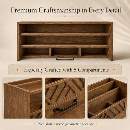 BLU MONACO | Wooden Mail Organizer with Drawer and Compartments | Mail Sorter Organizer Countertop for Desk Entryway | Outgoing Mail Holder Wood Desktop File Storage