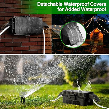 Flemoon [2 Pack] IP55 Small Outdoor Electrical Box Waterproof (Inner 5.9 x 3.2 x 1.8inch), Extension Cord Cover with Detachable Awning Covers for Plug, Outlet, Holiday Lights, Black
