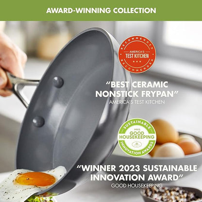 GreenPan Valencia Pro Ceramic Nonstick 8" 9.5" & 11" Fry Pan Skillet Set, Hard Anodized PFAS-Free, Induction Ready, Compatible on All Cooktops, Dishwasher Safe, Oven Safe to 600F, Gray
