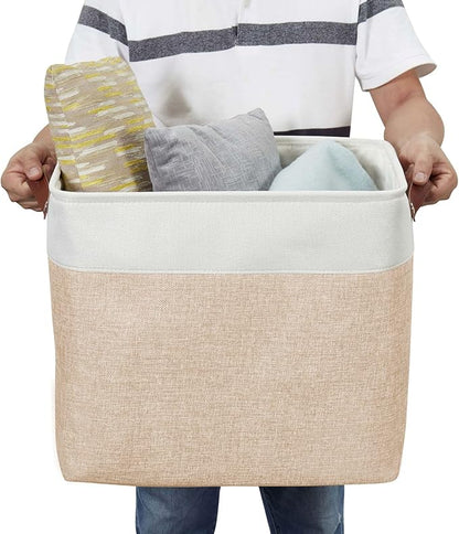 DECOMOMO Extra Large Storage Baskets, 54.5L Fabric Storage Bins for Organizing Linen Closet, Nursery (Beige & White, XXXL - 3 pack)