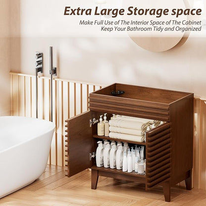 APRILSOUL 30" Bathroom Vanity, Mid-Century Bathroom Vanity Cabinet with 2 Soft Closing Doors, Freestanding Bathroom Cabinet, Particleboard Frame with Wood Grain Laminate, Walnut (Sink Not Included)