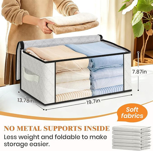 Fab totes 35L Closet Organizers and Storage, Foldable Under Bed Storage Containers, Storage bags for Organizing Bedroom, Closet, Clothing,Organization with Handle (6 Pack,Ivory)