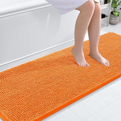 OLANLY Bathroom Runner Rugs 70x24, Extra Soft Absorbent Chenille Bath Rugs, Rubber Backing Quick Dry, Machine Washable Long Bath Mats for Bathroom Floor, Tub and Shower, Home Decor Accessories, Orange