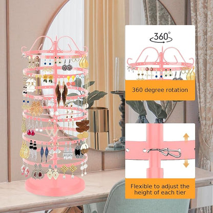 17Dec 6 Tier Rotating Jewelry Organizer Stand, 230 Holes Earring Holder Organizer for Women Girls, Spinning Earring Tree with Ring Holder, Wide Base for Bracelets Watches Lipstick