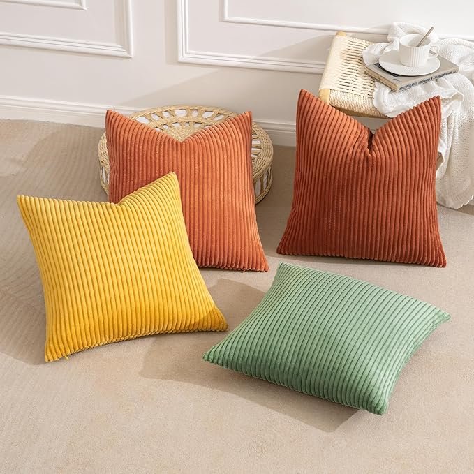 MIULEE Decorative Throw Pillow Covers 20x20 Inch Set of 4, Vibrant Cushion Covers Vintage Retro Home Decor, Mix and Match Color Clash Design for Sofa Couch Bed Living Room Yellow Rust Green