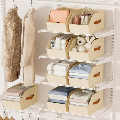 Homsorout Large Closet Storage Cubes - Closet Storage Bins with Dual Handles for Clothes, Towels, Toys, Shelf Organizer Bins for Bedroom, Nursery, Shelves, Small Spaces, Beige, 4 Pack